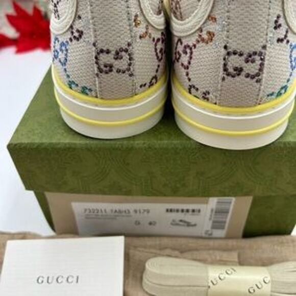 Women's Gucci tennis 1977 low top sneakers in canvas with multicolor crystals 40 - Picture 7 of 12